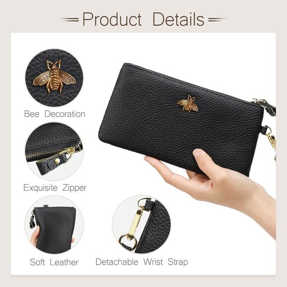 Stylish Women's Wristlet Clutch: Light Yellow Leather with Exquisite Detailing - Picture 2 of 6